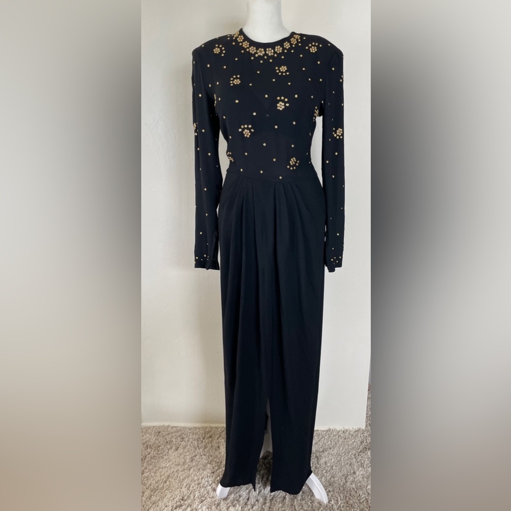 Elegant & rare vintage Frank Starr dress. Hollywood couture. Rhinestones